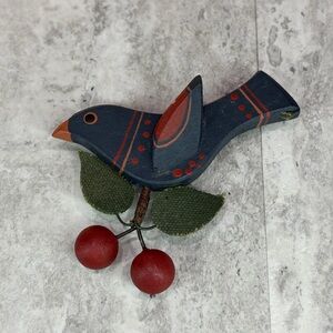 Vintage Wooden Bird Brooch Pin Animal Sparrow Handmade Jewelry
